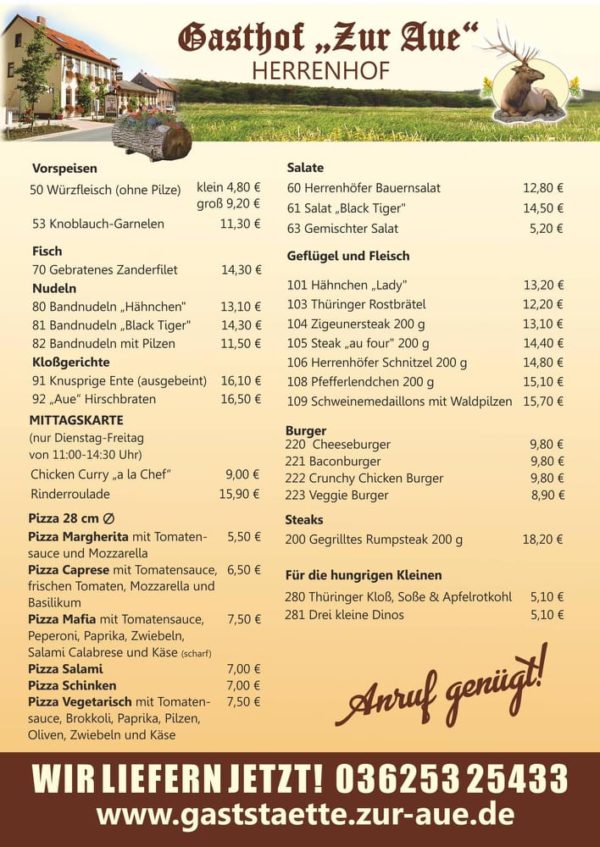 Wir liefern jetzt! www.gaststaettezuraue.de